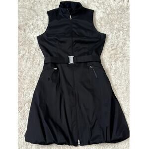 Joseph Ribkoff Sz 12 Black Full Zip Belted Bubble Dress Black Tech Fabric Pocket